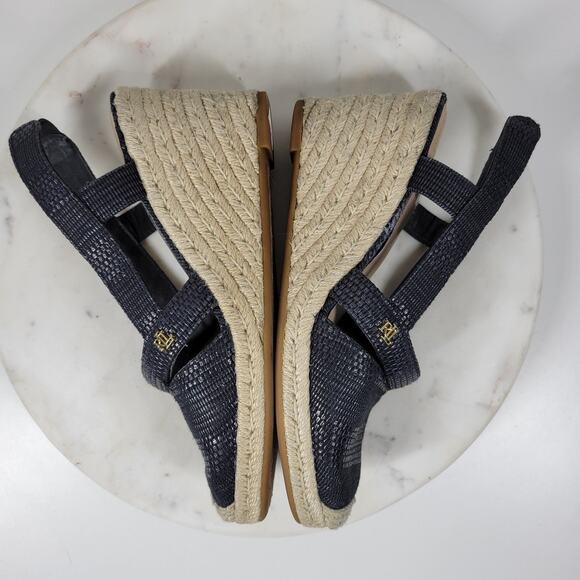 Lauren Ralph Lauren Penelopie Wedge Sandals Womens 8 Blue Espadrille - Picture 11 of 14
